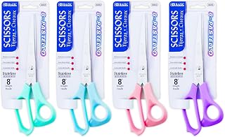 BAZIC Products 8 in Pastel Classic Stainless Steel Scissors, 4-Set | Stainless steel blades and sharp tips for clean, Straight cutting, Bulk pack, For home and office use