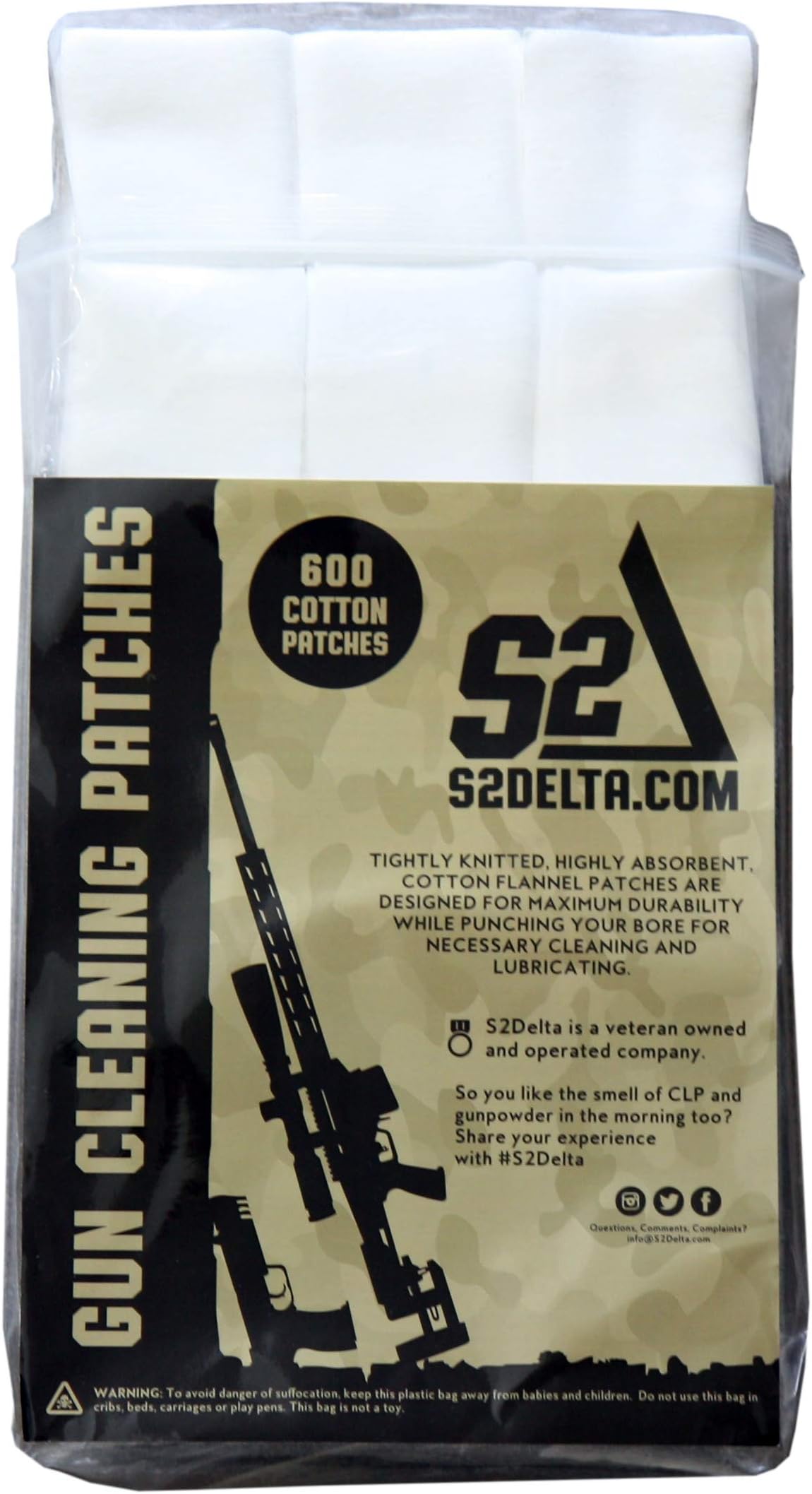 S2Delta Gun Cleaning Patches, Premium Quality, Highly Absorbent, Bulk Cleaning Patches, Cotton Flannel