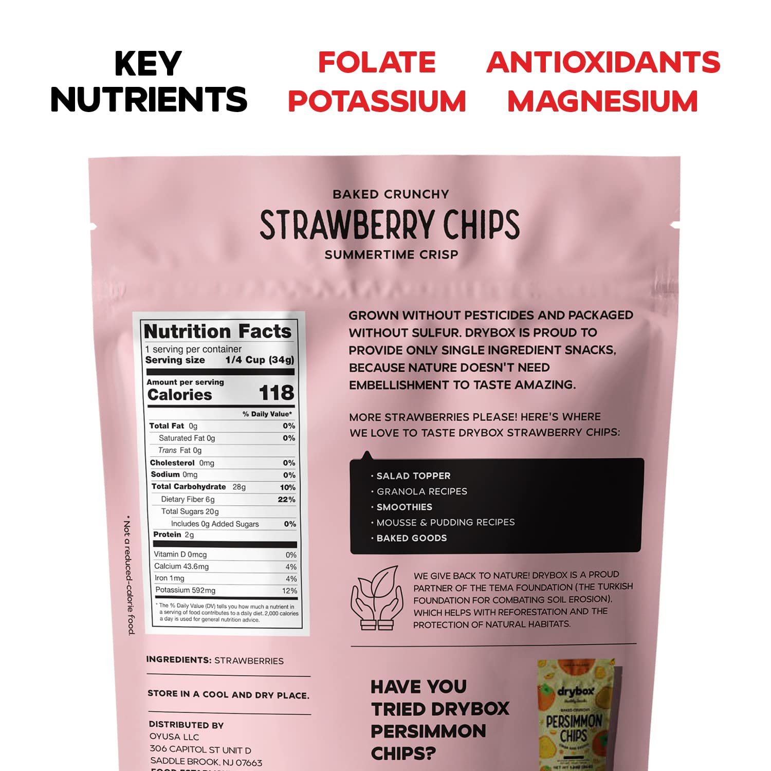 Drybox Strawberry Chips 3 Pack Dried Strawberries Sliced Thin Chewy yet Crunchy| No Sugar Added Unsweetened Non GMO No Pesticides Sustainably Harvested | Tart yet Sweet Snacks for School Office Gym, 1.2oz per pack, 3 Packs