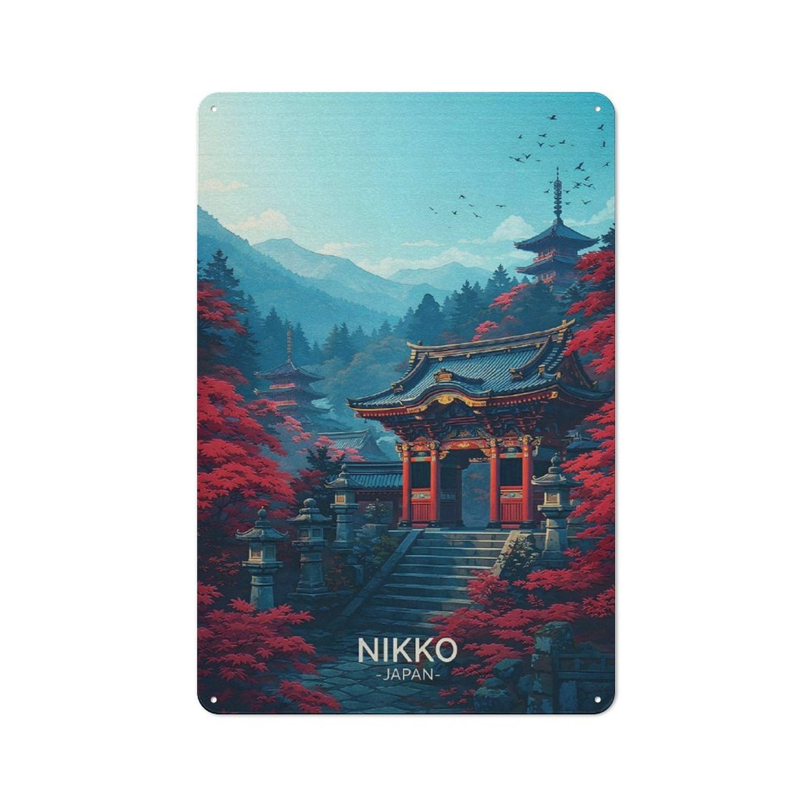 Junmoney Style-21 Retro Tin Sign 30X20cm Featuring Nikko Japan Temple Autumn For Workshop Wall, Gift For Makers And Diy Enthusiasts During The Christmas Season