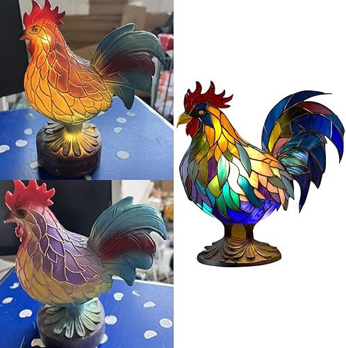 Miniatura 6 de Lámpara de Mesa Retro de Resina con Vitral de Gato - Serie de Lámparas de Mesa de Animales, Luz de Mesita de Noche de Estilo Vintage, Diseño Único