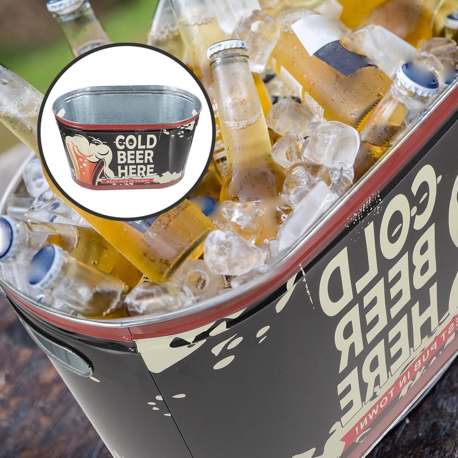 Homoyoyo Großer Eisbehälter aus Metall mit Handlichem Griff Kompakter Eiswürfelbehälter mit Glatten Runden Kanten für Partys und Outdoor Einsätze