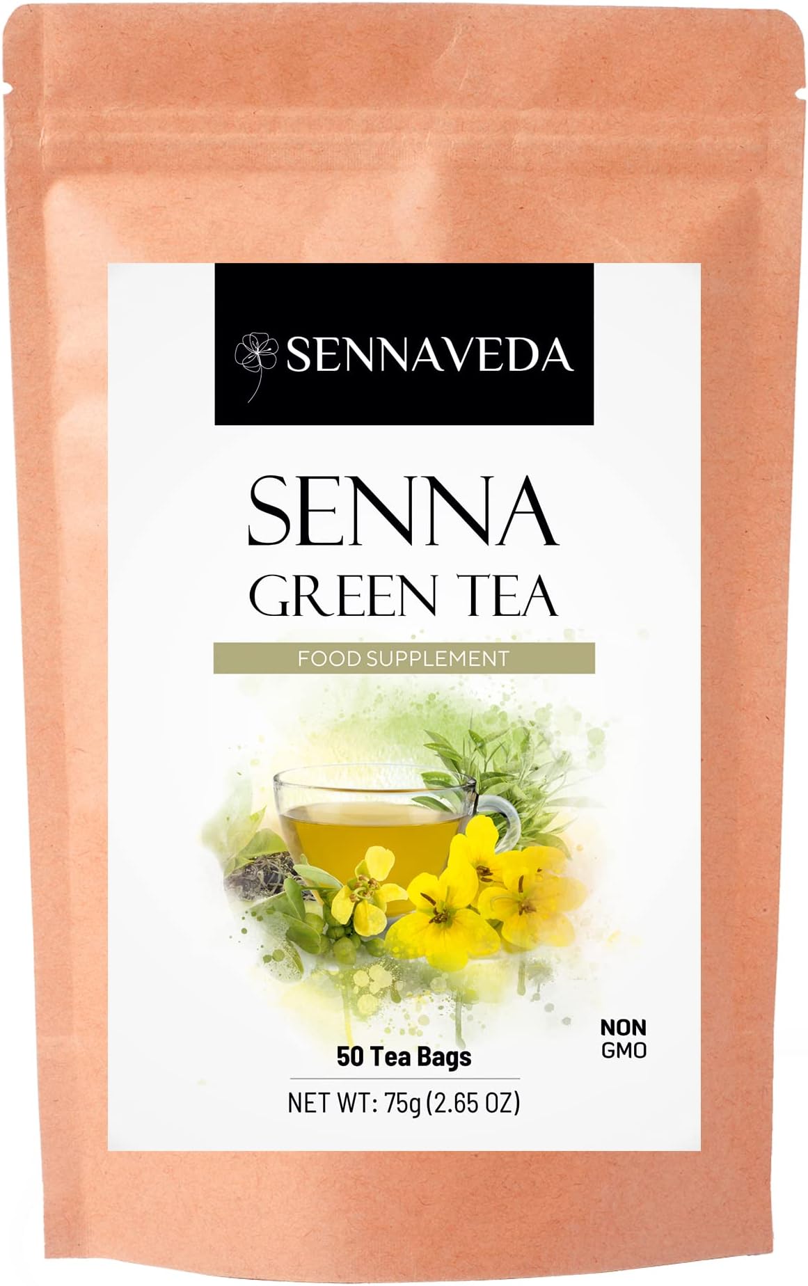 Senna Green Tea - 50 Tea Bags | Herbal Detox Tea for Digestive Health & Constipation Relief