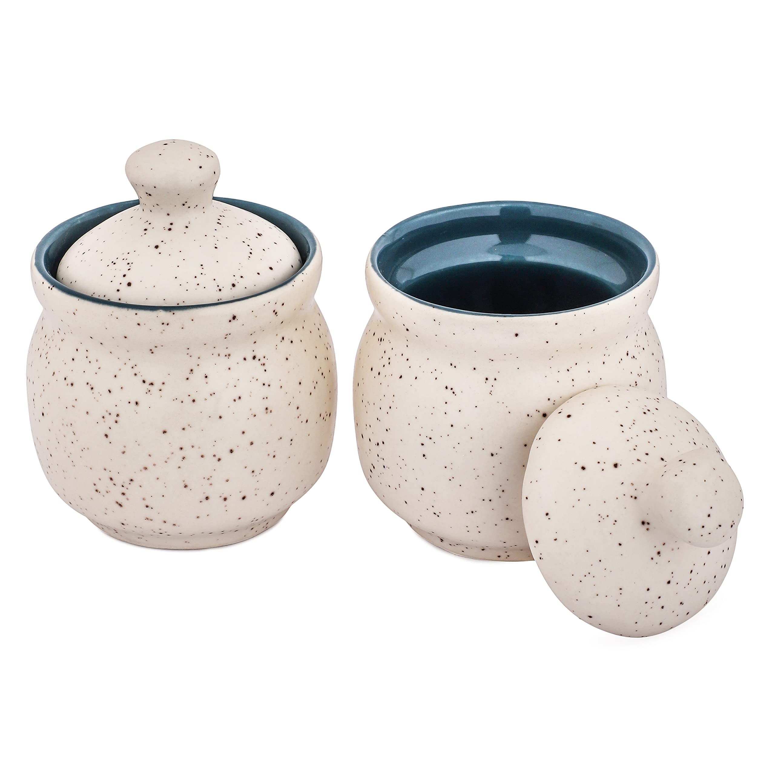 Buy Anwaliya Ceramic Pickle Pot Jar, 180 ml, Set of 2, White Blue