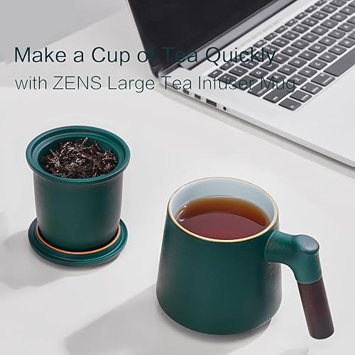 Vista 18 de ZENS Taza de té con infusor y tapa para té de hojas sueltas, taza de té de cerámica de 15.2 onzas con coladores de té finos y posavasos de Negro&azul