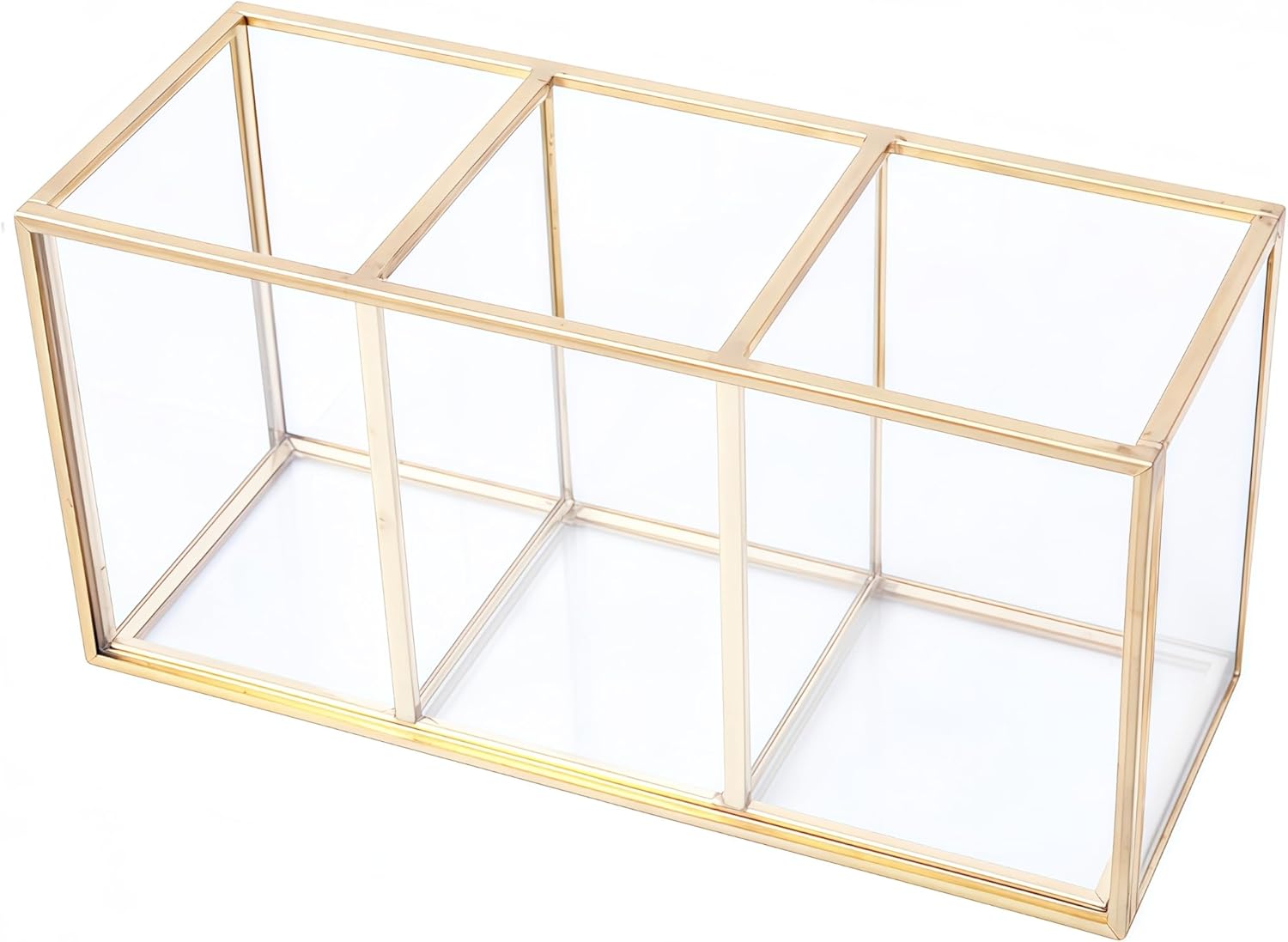 JIARI Gold 5-Compartment Desktop Organizer, Transparent Glass Makeup Brush Holder, 9.05x4.33x3.93 Inches Storage for Home Office and School Items (Gold-5 Slot)