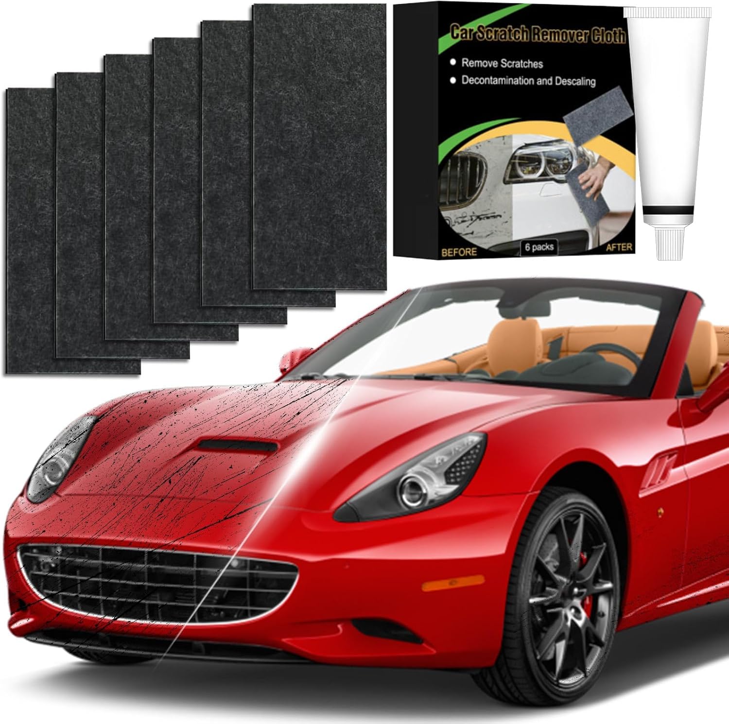 Nano Sparkle Cloth Car Scratch Remover – 6-Pack Multi-Purpose Nano Magic Cloths for Repairing Small Scratches & Water Spots Black