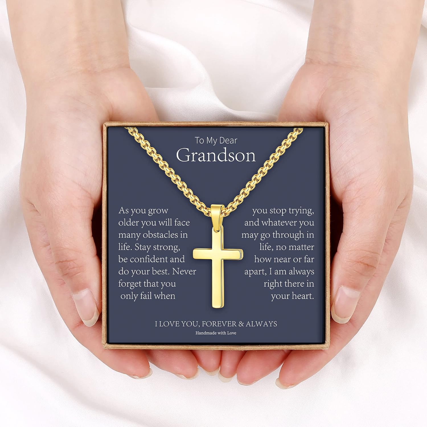 Cross Necklace Gifts for Men Boys - Cross Necklace for Men Anniversary Birthday Gifts for Son Grandson Dad Husband from Daughter Wife