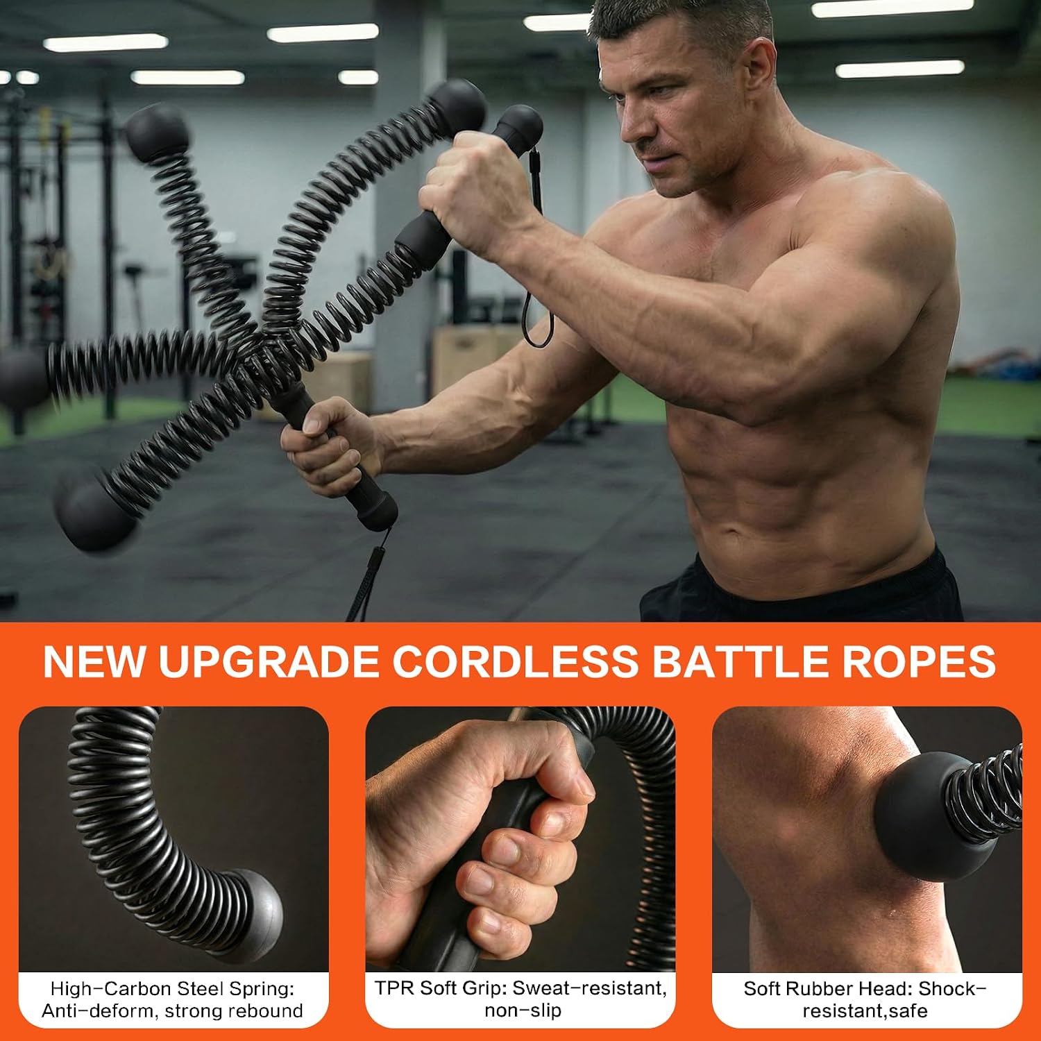 Ropeless Battle Ropes for Home Gym, Portable Cordless Weighted Battle Ropes with Storage Bag, High Calorie Burn for Men & Women, Fitness Equipment for HIIT & Low-Impact Aerobic Training