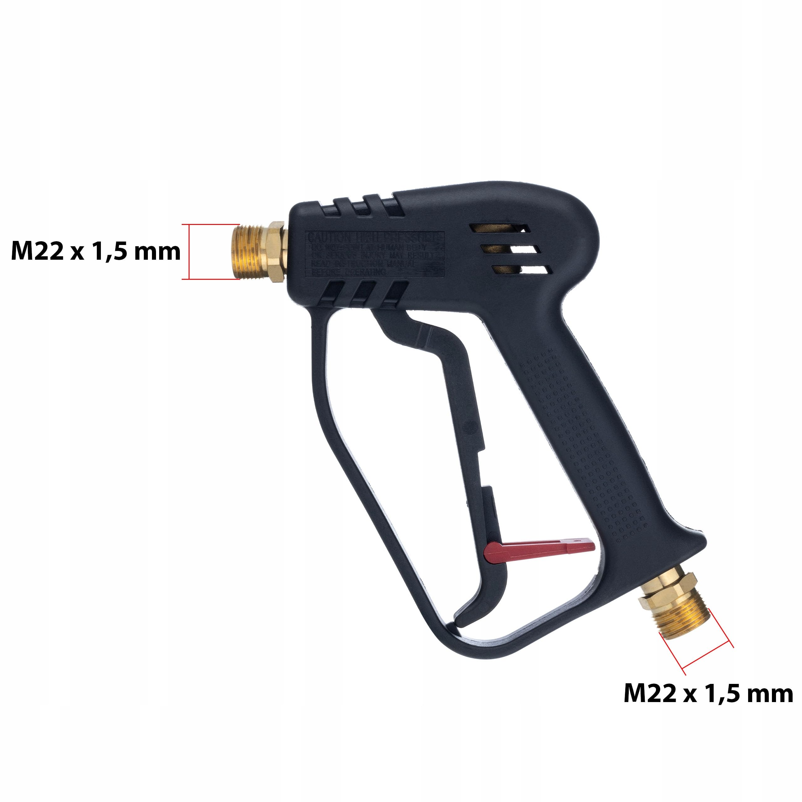 Lanza de alta presión con pistola y boquilla plana de acero inoxidable M22 x 1,5 – Profesional, mango recubierto de plástico, compatible con Kärcher HD/HDS, tecnología hidrodyanmic