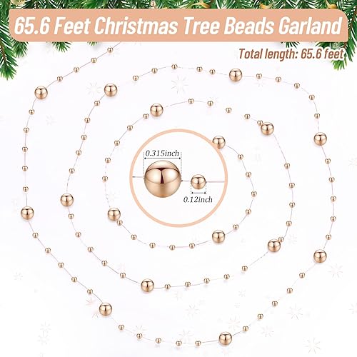 Miniatura 50 de Pangda Guirnalda de perlas artificiales de 65.6 pies para árbol de Navidad, cadena de hilos de cuentas de plástico, adorno para boda, fiesta de Rosa