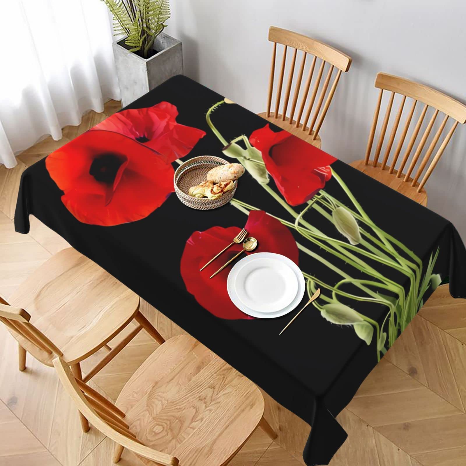 Nappe rectangulaire imprimé floral rouge 152x228 cm pour table de cuisine