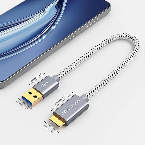 Miniatura 7 de CableCreation Cable corto USB3.0 para disco duro de 1 pie, USB 3.0 A a Micro B Cable de 5 Gbps de datos, USB 3.0 externo funciona para WD Toshiba,