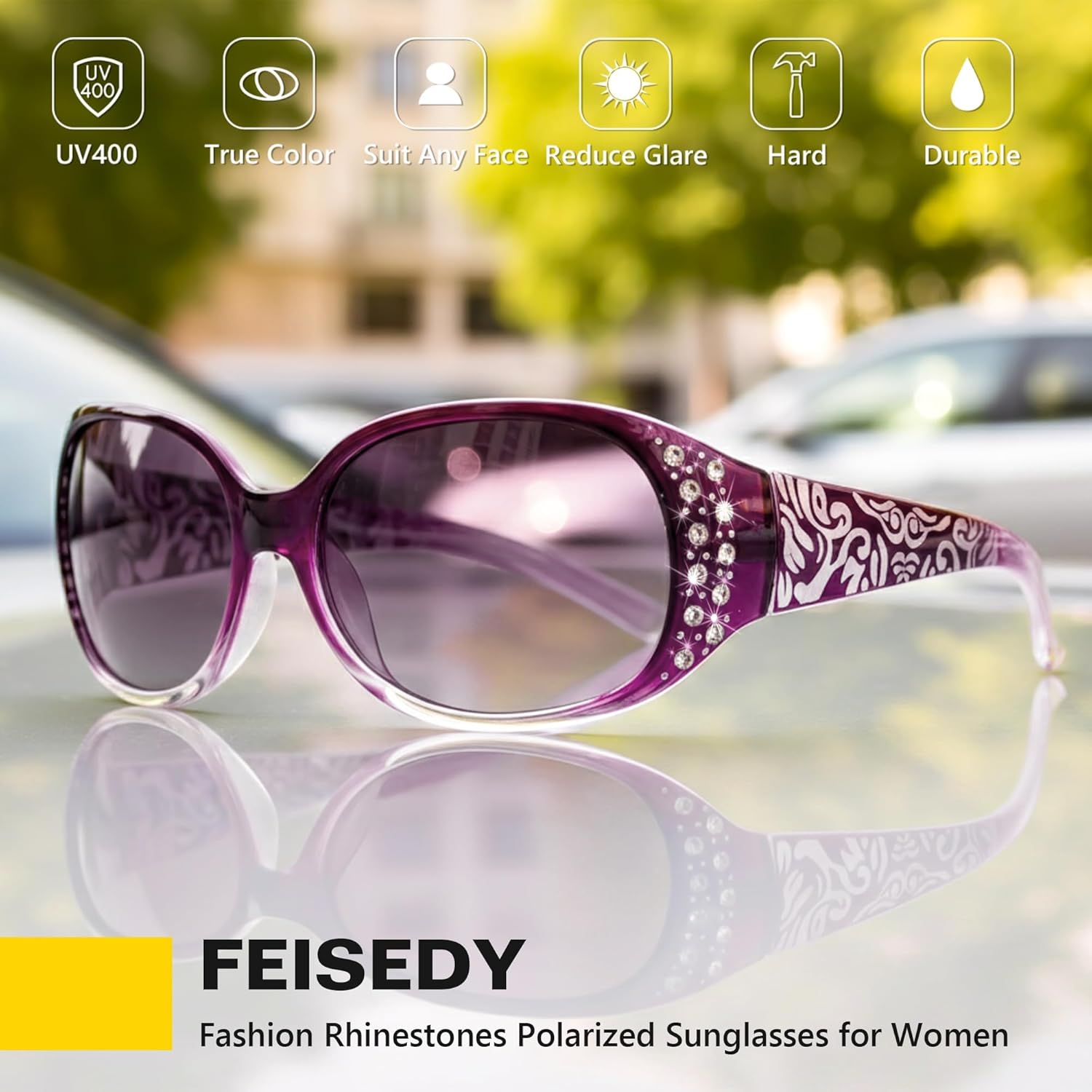 FEISEDY Women's Polarized Sunglasses Wrap Around Rhinestone Design Fashion Sunnies UV400 Protection B1091 - Image 5