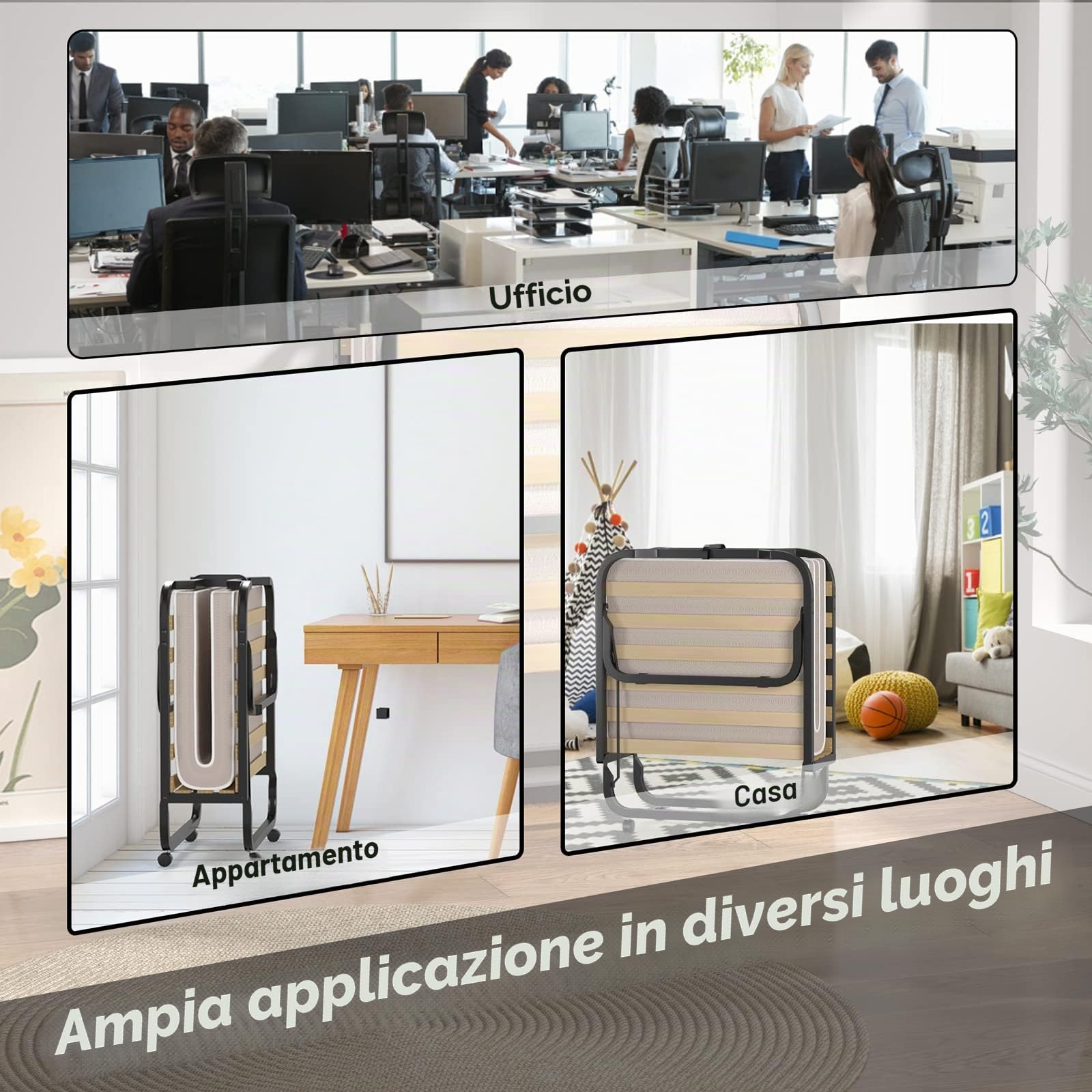 GIANTEX Letto Singolo Pieghevole, Portata di 120 kg, con 4 Ruote, 4 Gambe in Mettallo, Fibbia Fissata, 90 x 200 cm, Materasso di 10 cm, Ideale per Viaggio e di Riserva