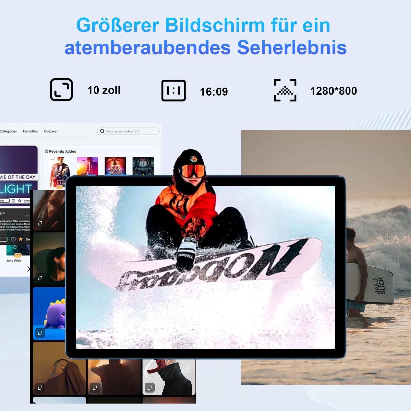 2026 Tablet 10 Zoll Android Octa Core mit 20 GB RAM + 128 GB ROM (2 TB TF) | 5G + 2,4 G WiFi | FHD | GMS | Bluetooth 5.0 | 8 MP + 5 MP | Typ C, Tablet mit Touch, Gehäuse, Tastatur und Maus - Blau
