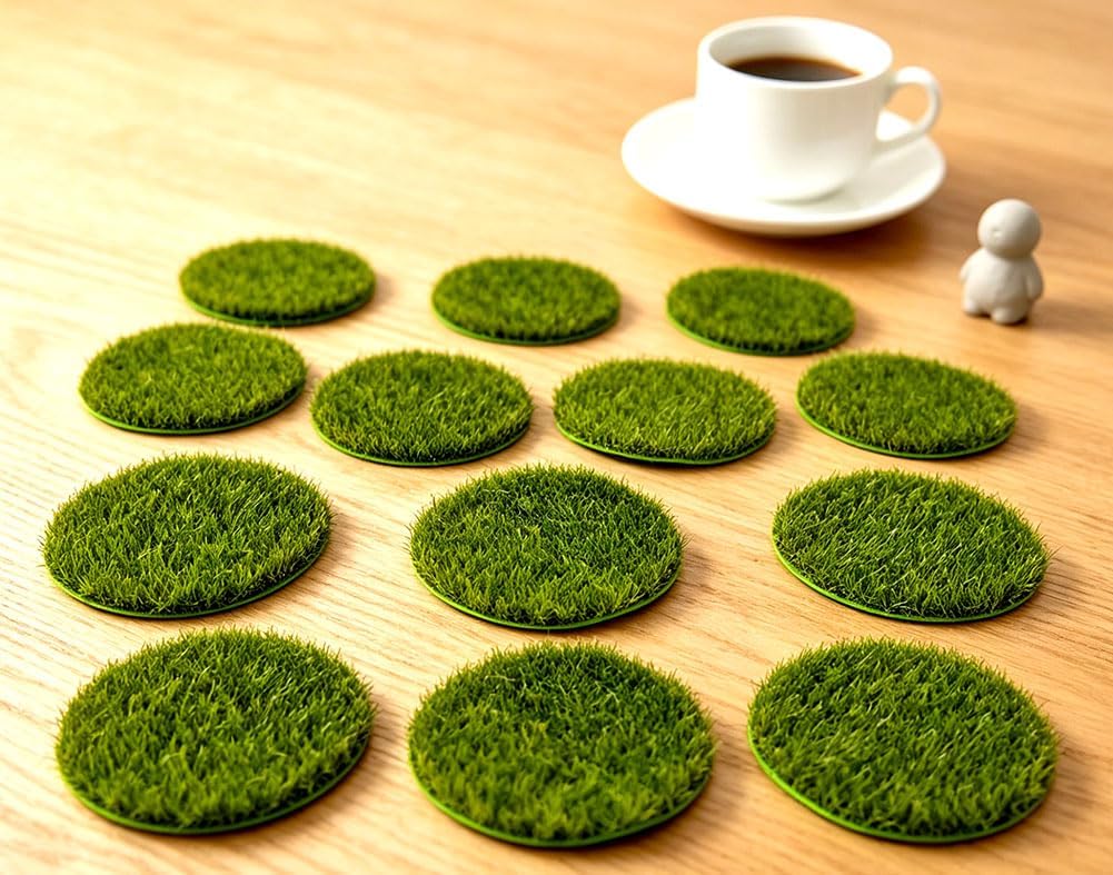 Art&Beauty 10pcs Round Miniature Artificial Grass Mats, Realistic Simulation Lawn with Green Moss for DIY Fairy Gardens Turf Decorative Dollhouse and Outdoor Garden Craft DIY(2.4 Inches in Diameter)