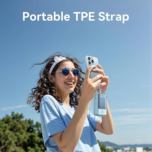 Miniatura 9 de Cargador portátil de carga rápida, 18400 mAh, 65 W, pantalla LED, batería esencial de viaje con cables USB-C y Lightning integrados para iPhone