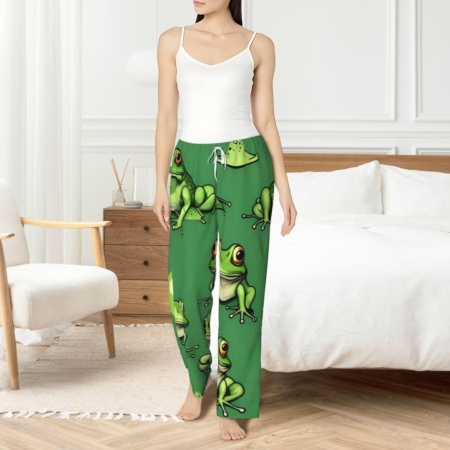 Funny Green Frogs Print Women'S Flannel Pajama Pants,Soft Warm Pajama Bottoms,Perfect For Holiday Lounging
