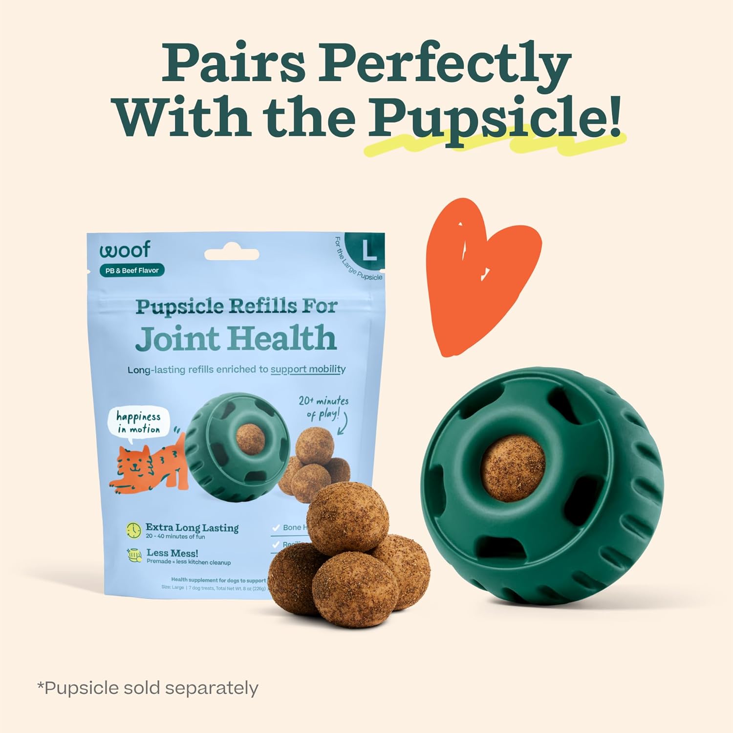 WOOF Hip & Joint Pupsicle Refill Pops - Dog Joint Supplement for The Pupsicle Toy to Support Joint Health, Recovery, and Mobility - Large Pops - 2 Pack