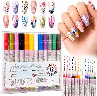 Nail Art Marker Pens Set of 12 Colors | Water-Based Nail Design Pens | Fine Tip 0.5mm | Quick Dry, Waterproof | DIY Nail A... Price In India