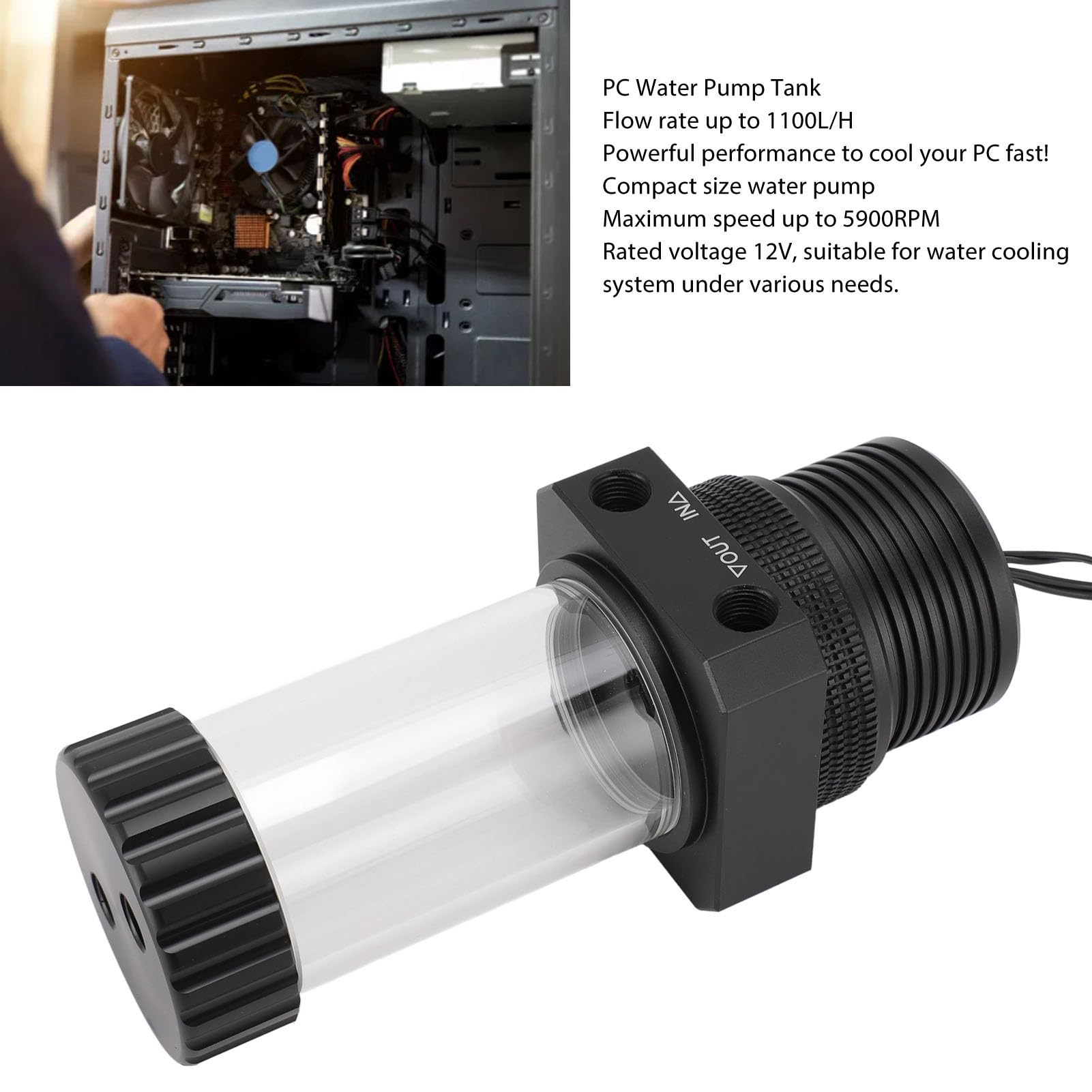 Pompa 'Acqua per PC, Serbatoio di Raffreddamento Ad Acqua da 5900 Giri/min con Filtro a 30 Maglie 1100 L/H, Supporta la velocità Automatica Pwm, Serbatoio della Pompa Integrato