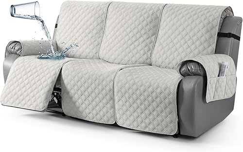 Vista 66 de TAOCOCO Fundas para sofá reclinable 100% impermeables, con correas para las piernas, funda de sofá reclinable lavable en 1 pieza con bolsillo, Gris