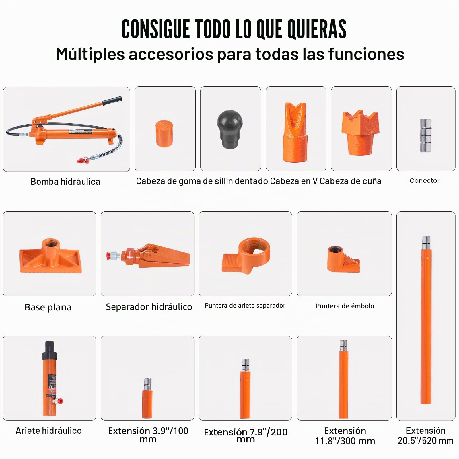 VEVOR Kit de Cilindro Hidráulico 12 T Gato Portátil con Manguera 1,4 m