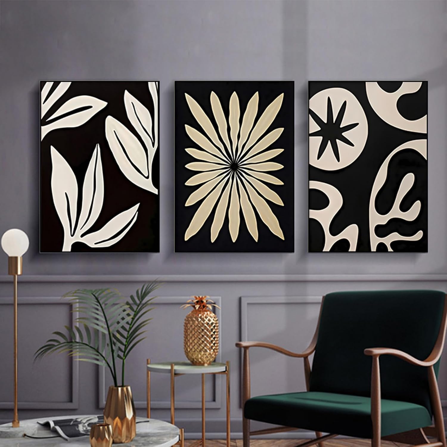 ARTFEB Large Framed Wall Art Set, Black and White Canvas Art Wall Decor, Abstract Nature Wall Pictures Prints, Modern Paintings Wall Art for Living Room, Bedroom