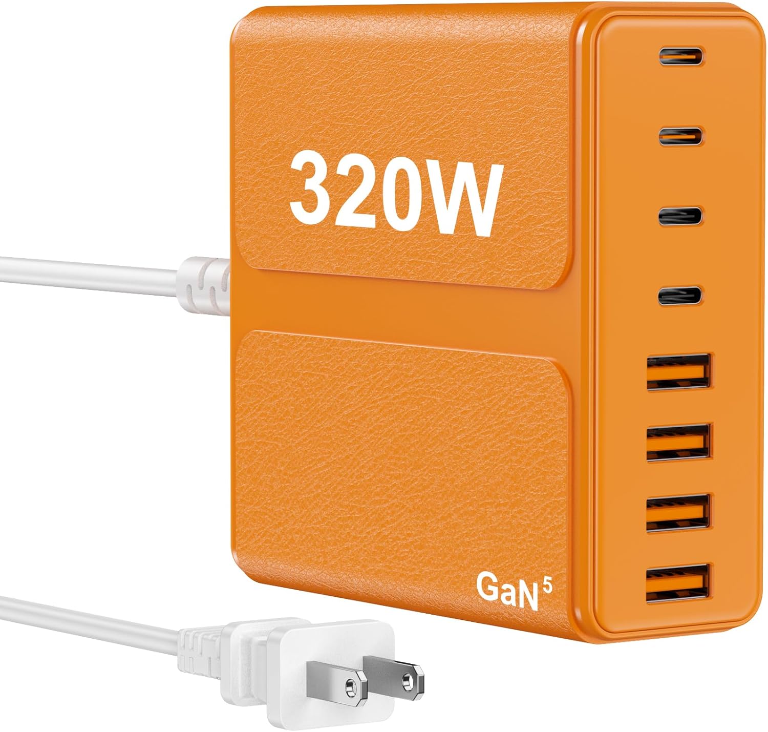 320W USB C Charger Block, 8-Port USB C Charging Station PD 65W PC Laptop Fast Charger Adapter for MacBookPro/Air,DELL,iPad,Portable Charging Station for iPhone,Samsung Galaxy (Orange)