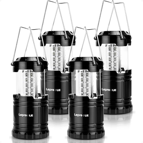 Lepro Lanterna LED da Campeggio a Manovella con 30 LED, Luce Pieghevole Impermeabile, Lampada da Tenda Portatile per Esterni, 360° Bianco Diurno, Alimentazione a Batteria (Non Inclusa)- 4 Pezzi