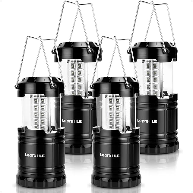 Lepro Portable Camping Lantern, Camping Lights for Tents, AA Battery Powered, Collapsible Tent Lights, Water Resistant, Suit for Camping, Hiking, Fishing, Emergency, Power Cuts and More, Pack of 4
