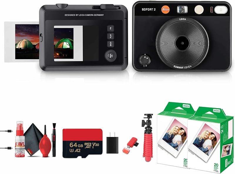 SOFORT 2 Instant Camera – 100 Years of Leica Limited Edition, Hybrid Digital & Instant Print, Premium Design + 64GB MicroSD + Flexible Tripod + 2X Instant Film (2X 10 Pack) + More