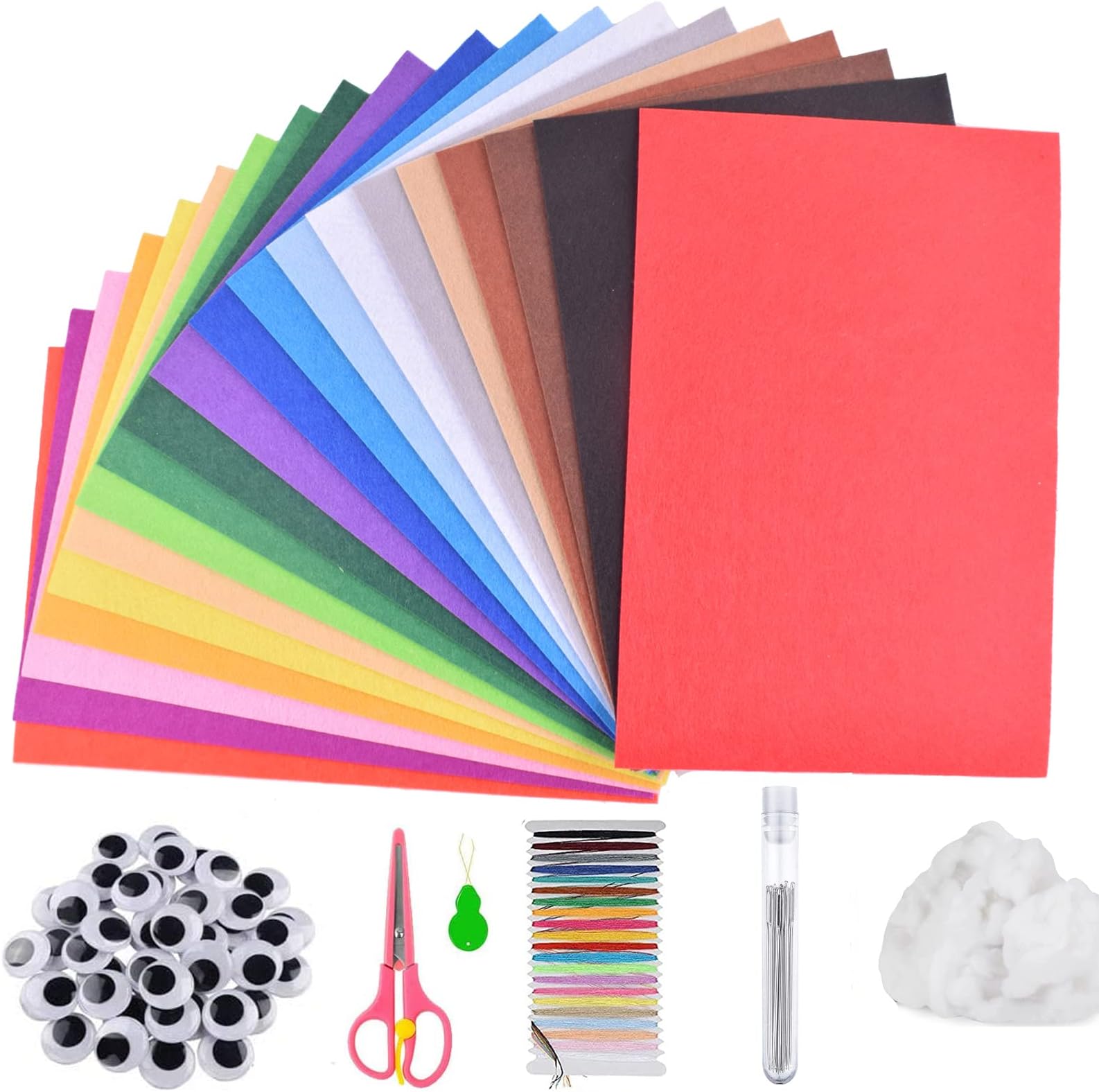 Full Felt Fabric Sheets Craft Kit, 20Pcs 8"x 12" Assorted Color Craft Felt Sheets, with Wiggle Eyes, Embroidery Floss Etc for Crafts DIY, Home Decor, Sewing,School Projects