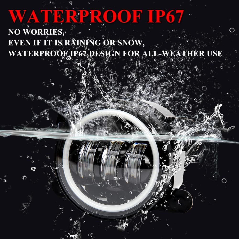 OPP ULITE Jeep Led Fog Lights 4 Inch 42W 2PCS Driving Fog Light Lamp with White Halo Ring Angel Eyes DRL for Jeep Wrangler JK Dodge Chrysler Cherokee (4D)