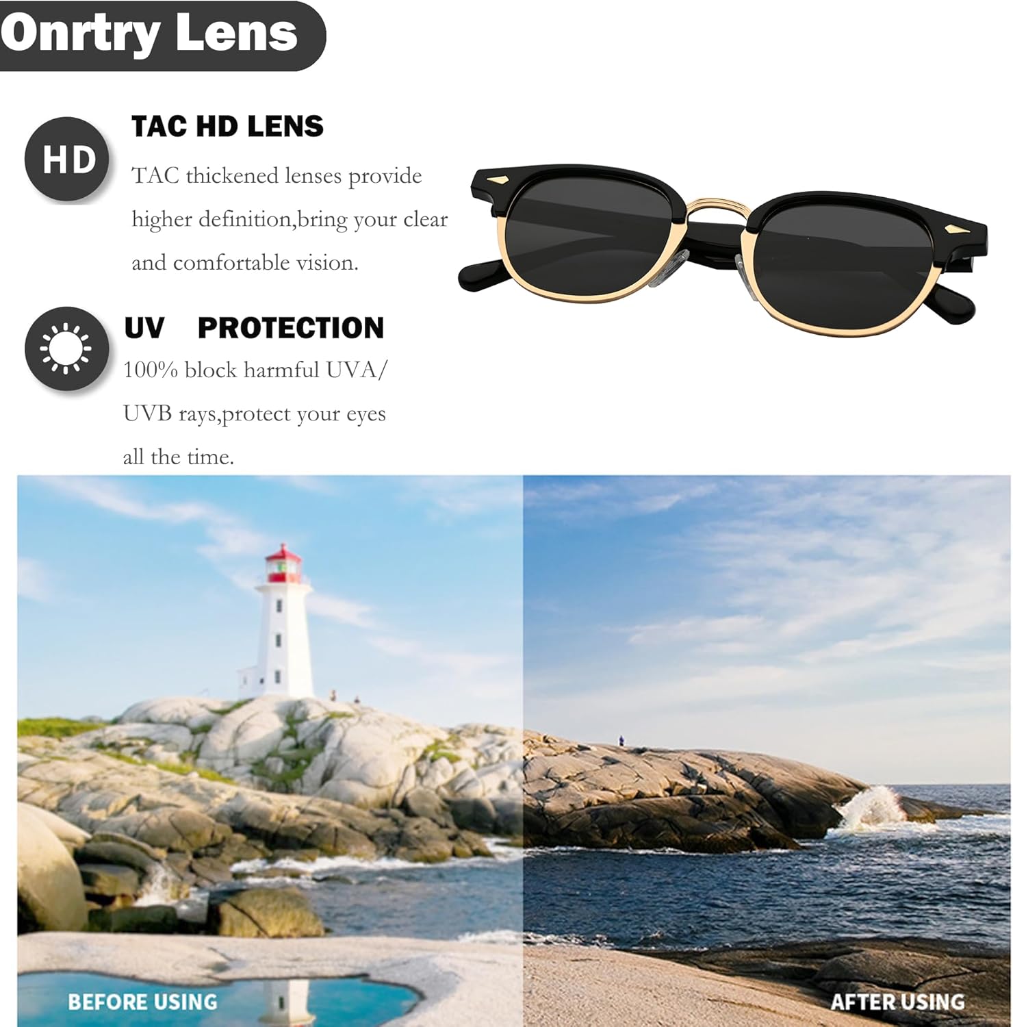 Onrtry Classic Polarized Sunglasses for Men Women Semi-Rimless Frame Sun Glasses Fashion Retro Designer Shades - Image 4