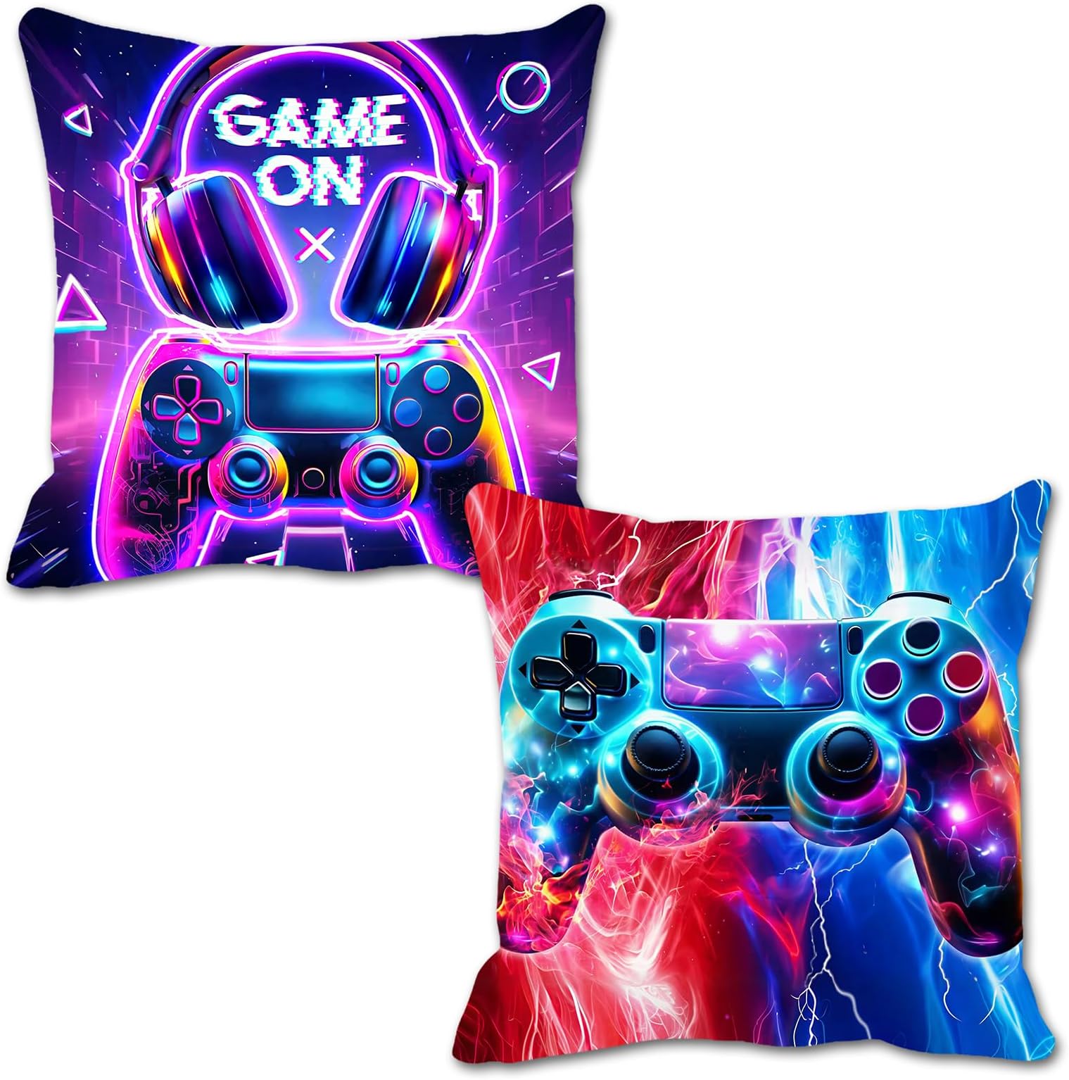 2PCS Gaming Theme Pillow Covers, Watercolor Graffiti Design Throw Pillowcases for Gamers, Decorative Cushion Covers for Sofa, Chair, Office, Bedroom - Gamer Gift for Boys & Men