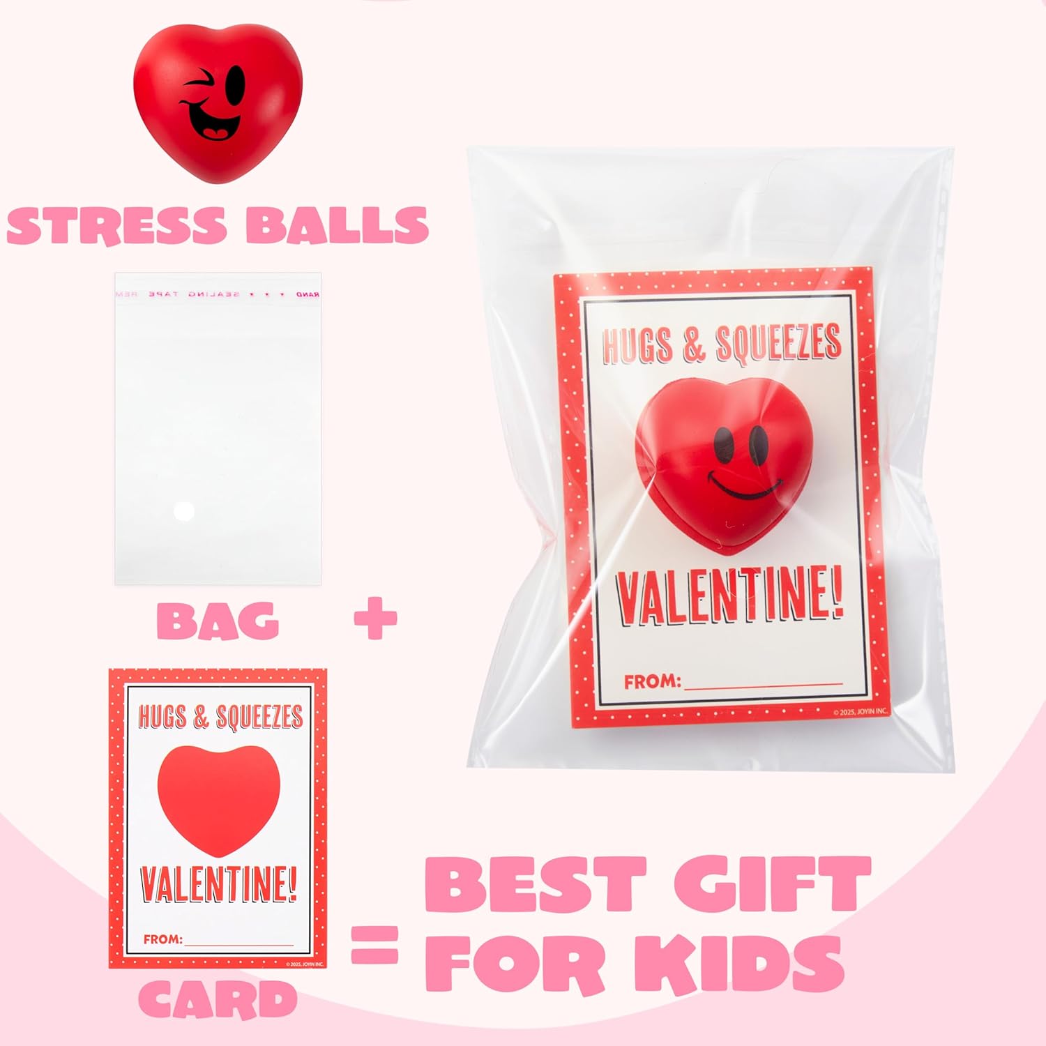 JOYIN 28 Pcs Valentine’s Day Heart Shape Stress Ball with Cards Stress Relief Fidget Toy for Valentine Party Favors, Classroom Prize Supplies, Valentine’s Greeting Cards, Valentine Exchange Gifts