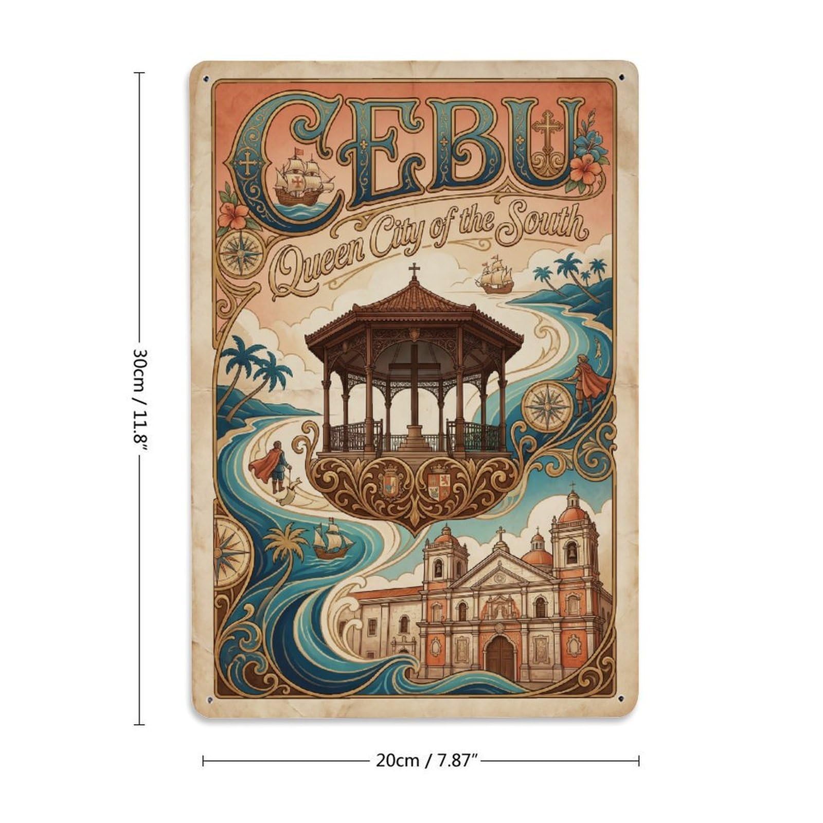 Huiyhb 8X12inch(20X30cm) Philippines Cebu Vintage Travel Metal Tin Sign