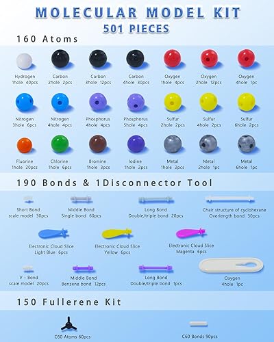 Miniatura 4 de Kit de modelo molecular (501 piezas) Explora el fascinante mundo de la química, perfecto para profesores y estudiantes aprendizaje de química