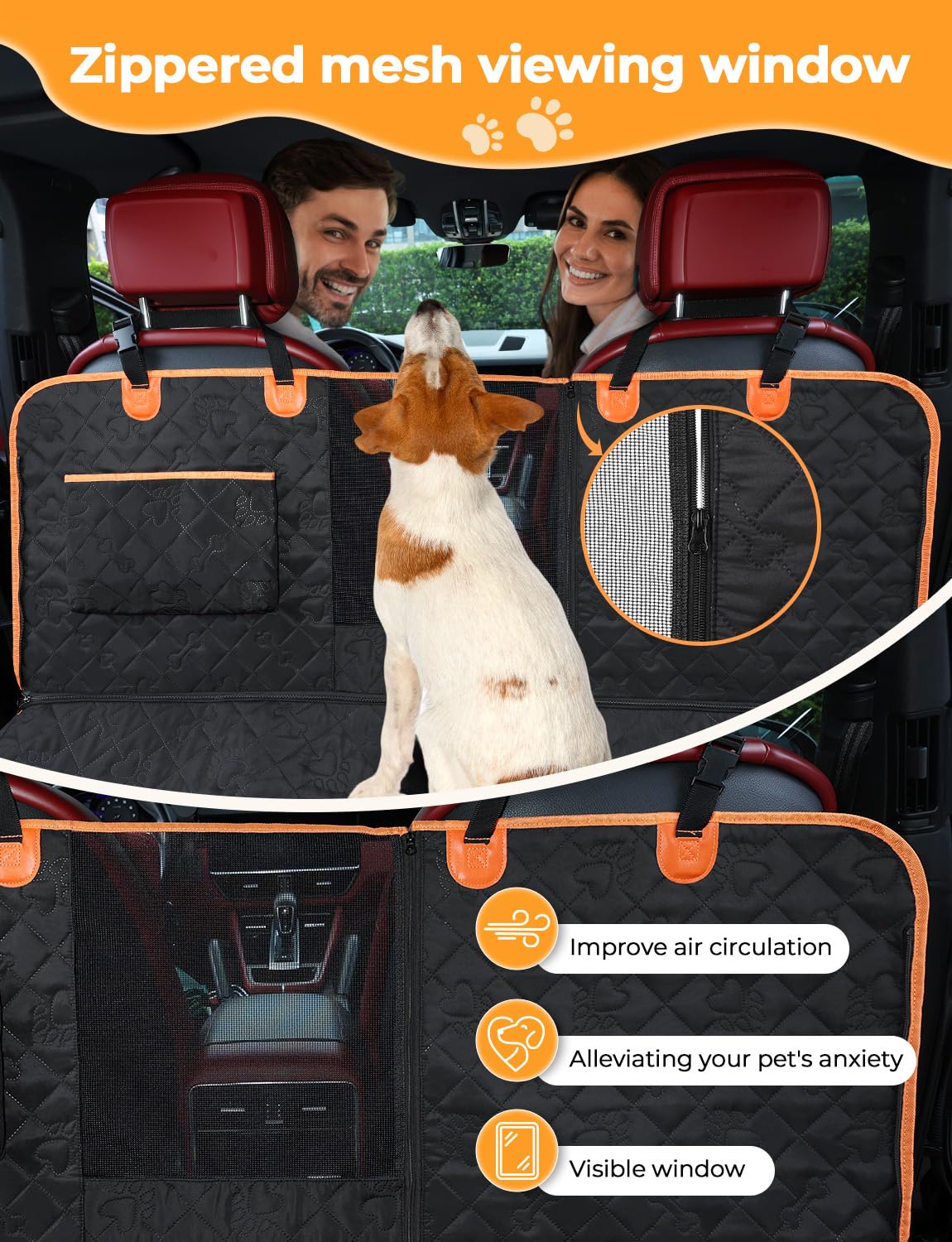 KYG Coprisedile per auto per animali domestici, design rimovibile, finestra in rete traspirante, cinghia di sicurezza anti-scappamento, impermeabile e antiscivolo, universale per cani e gatti (nero)