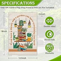 Vista 2 de Hafhue Bandera de jardín de bienvenida con texto en inglés "If You Have A Library And A Garden", de doble cara de 12 x 18 pulgadas, para decoración