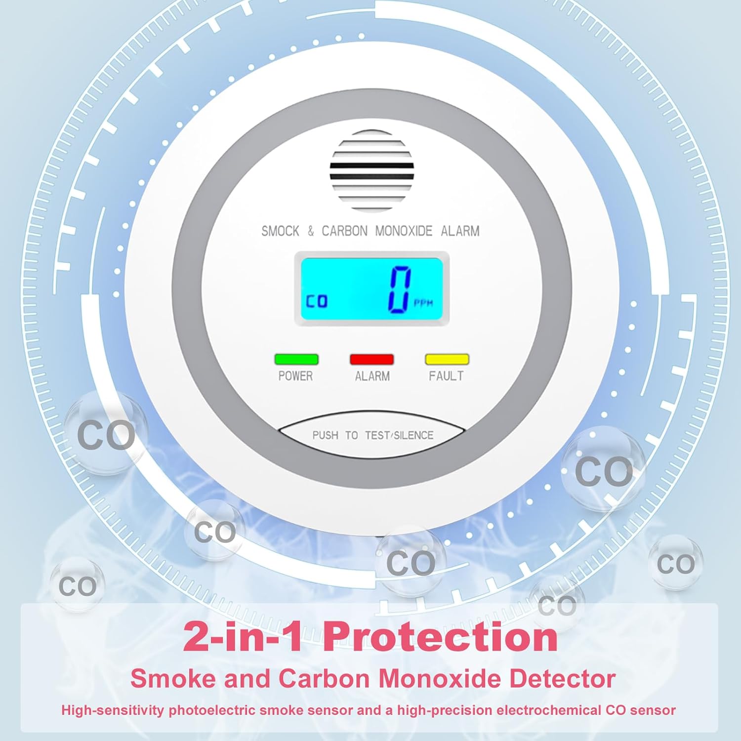 3 Packs Smoke and Carbon Monoxide Detector, 2-in-1 Combo Alarm, Battery Operated Smoke Detector & CO Alarm with LCD Display, Dual Sensor Smoke Alarm &CO Sensor, Easy to Install,85db Sound - Image 3