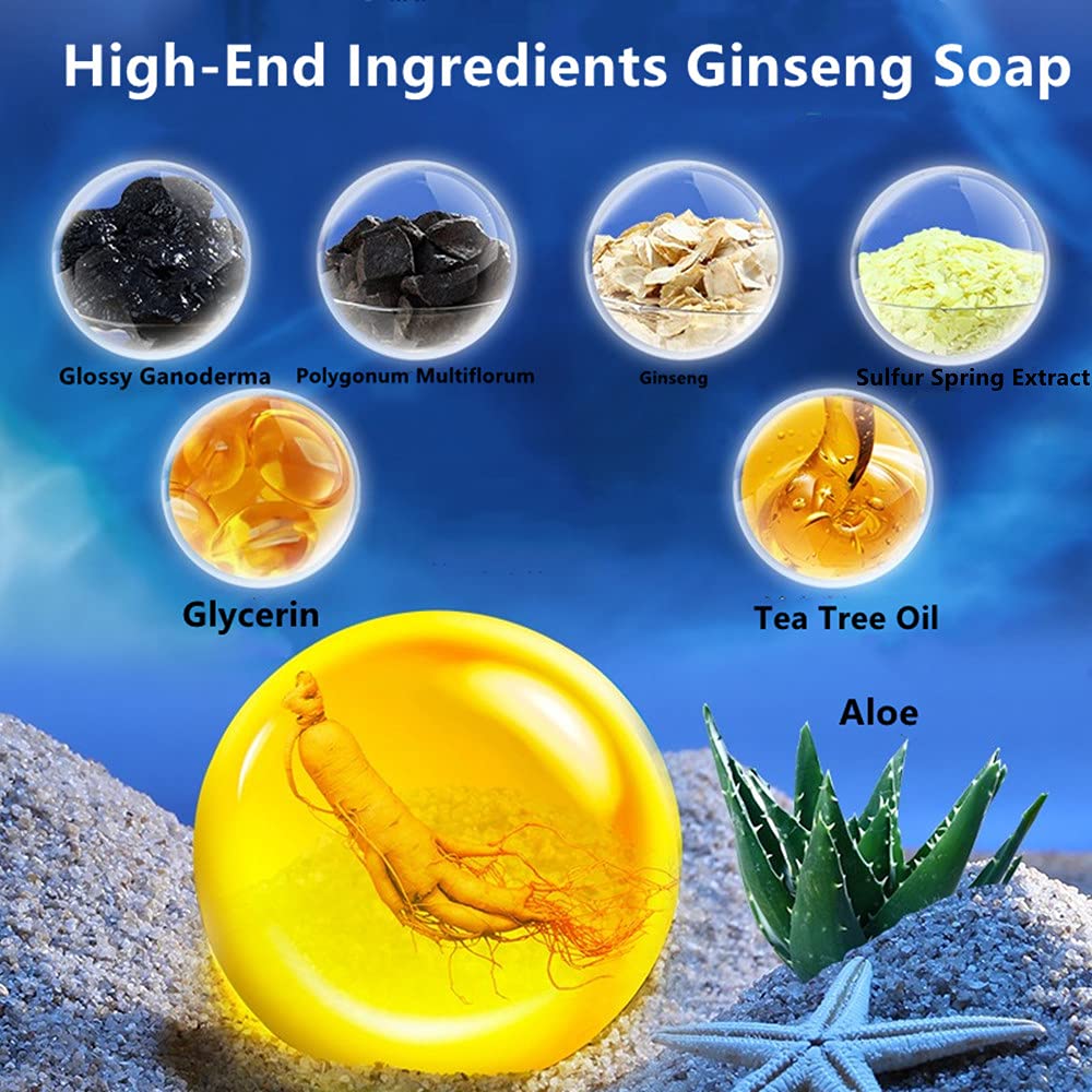 Sophora Flavescens Ginseng Soap Bar Set,4 Pieces Acne Clearner Pimple Pore Removal Soap for Men Women Face Body Hand Hair,Herbal Fragrance