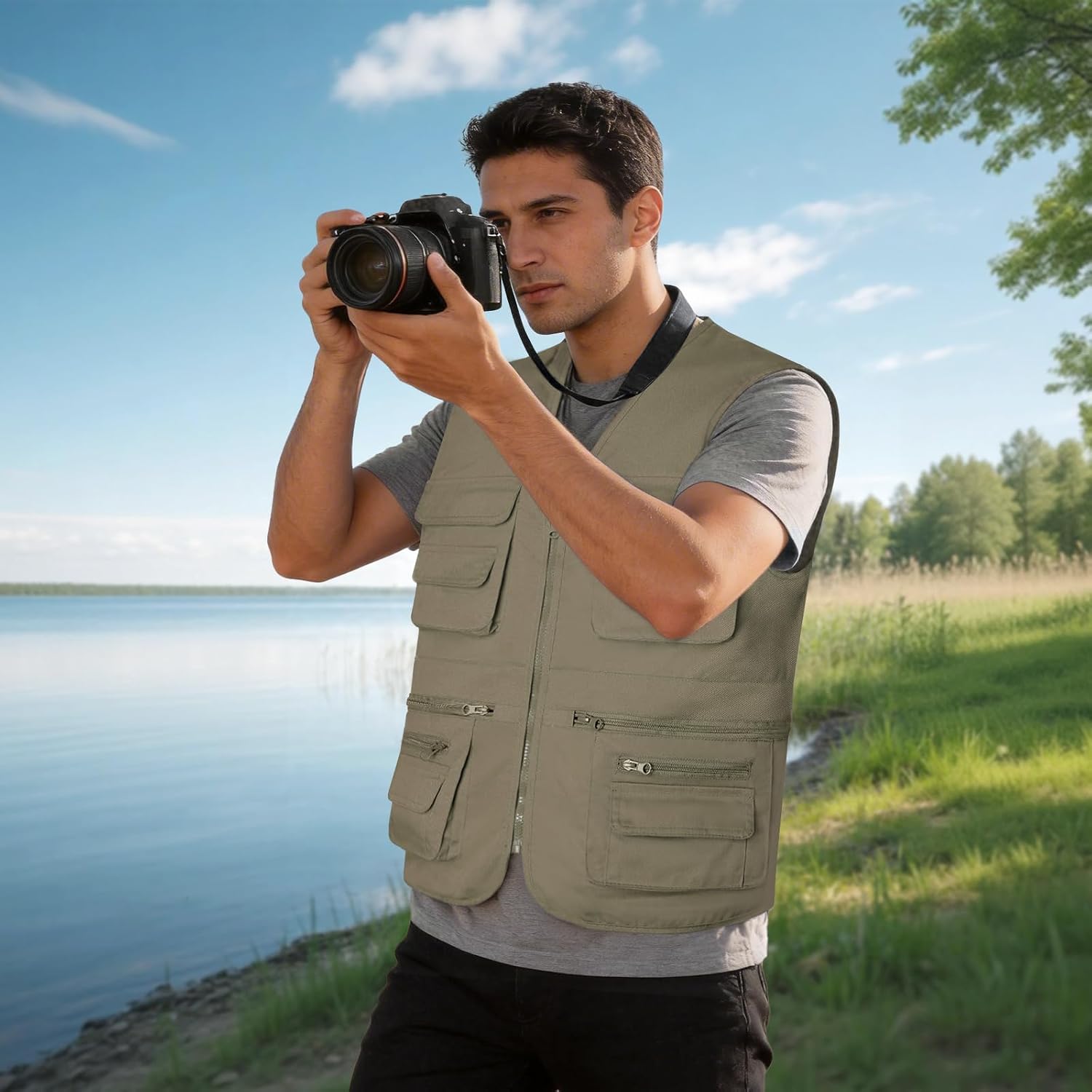 Men's Fishing Vest with 8 Pockets Knit Utility Vest Breathable Lightweight Outdoor Safari Photo Travel Cargo Vest