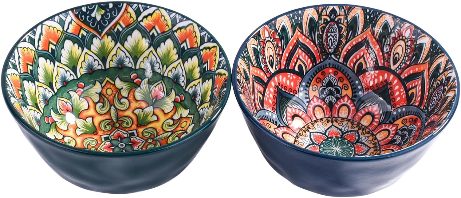 Porcelain Rice Bowl Set of 2, 4.72‘’ Ceramic Mandala Pattern Cereal Bowls