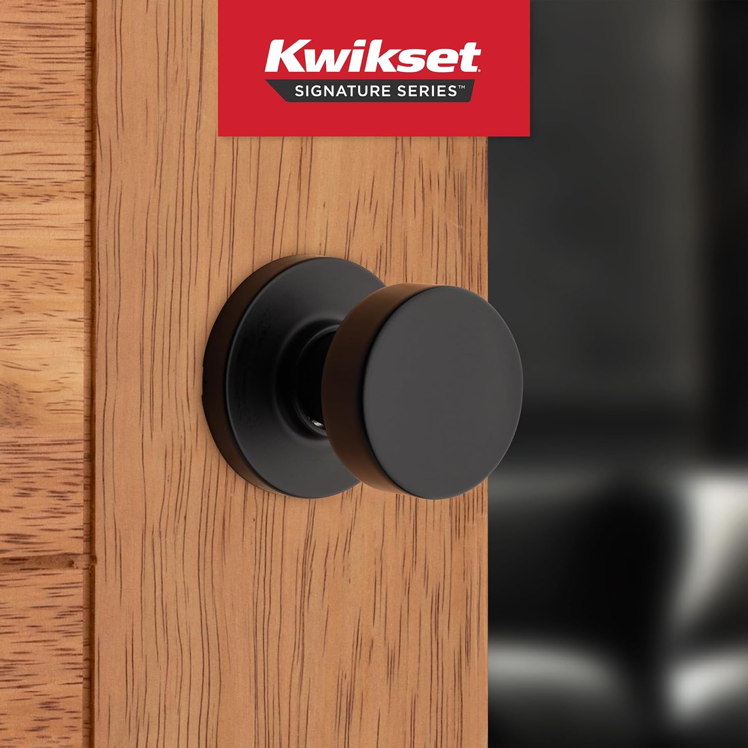 Kwikset Pismo Interior Passage Door Knob, Handle for Closet and Hallway Doors, Non-Locking Doorknob in Matte Black, with Microban Protection (Pack of 4)