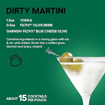 Filthy Olive Brine, Premium Cocktail Mixer - 8 Oz Pouch, 2 Pack