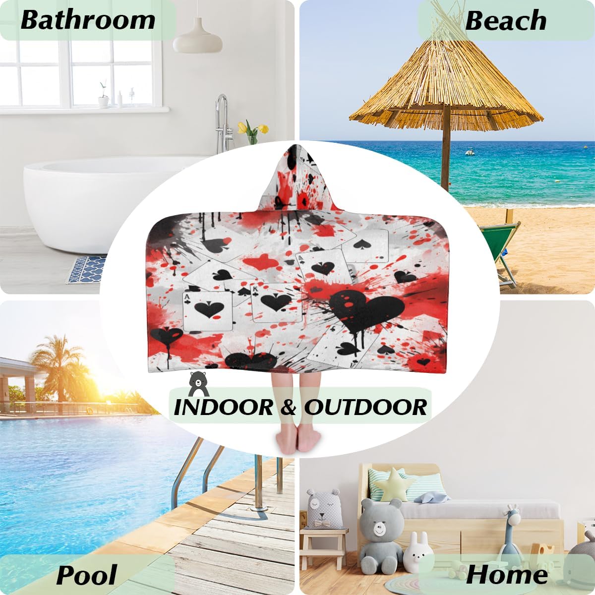 Kids Bath Towel Love Heart Card Beach Towel with Hood Pool Cover Up for Girls Boys Soft Absorbent Hooded Bath Towel Toddler Towels for Beach, Pool