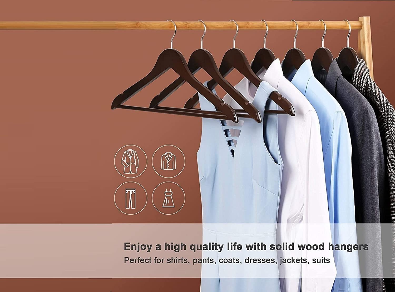 Evolluxi® Natural Smooth Finish Wooden Hanger for Clothes Hanging Hangers for Wardrobe, Precisely Cut Notches, 360 Degree Swivel Chrome Hook, Hanging Garments and Accessories (Pack of 36, Walnut) offers donot miss